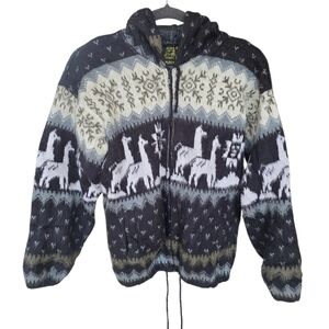 Tejidos Ruminahui Otavalo Alpaca Wool Full Zip Hooded Sweater Jacket Size 8 S/M